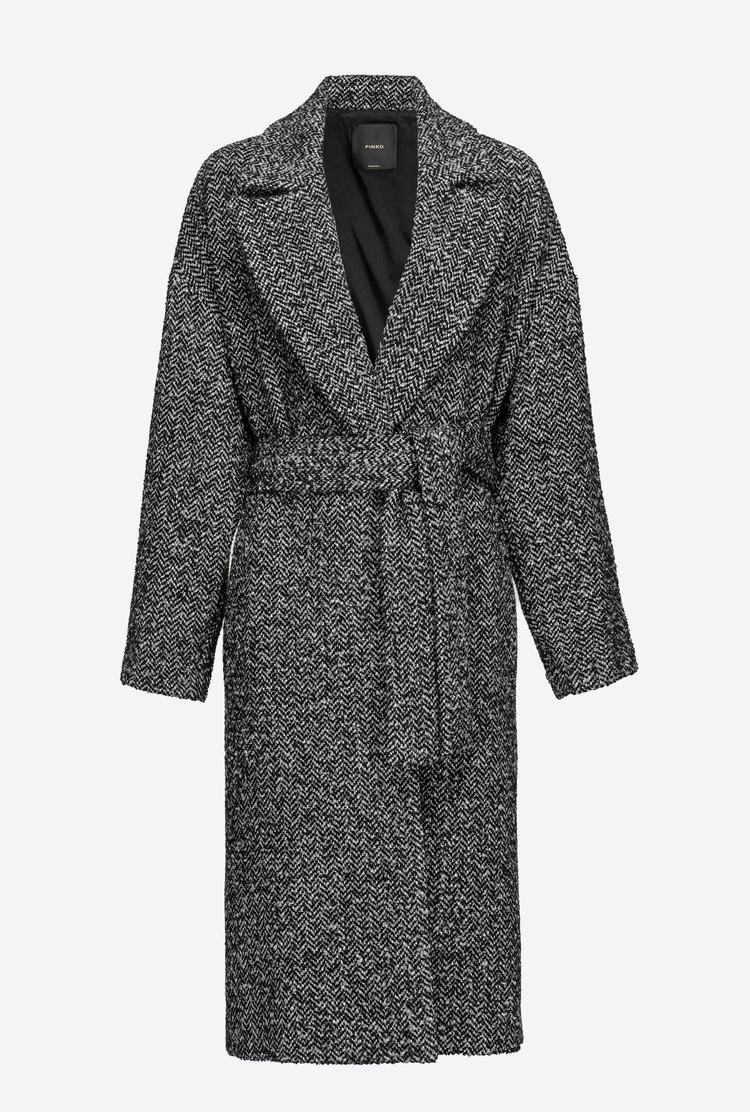 Black/Grey Women's Pinko Herringbone Wraparound Coats | Ireland-10859749