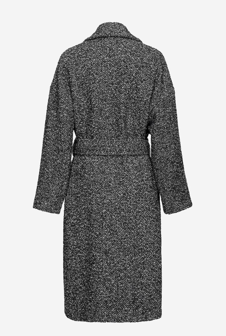 Black/Grey Women's Pinko Herringbone Wraparound Coats | Ireland-10859749