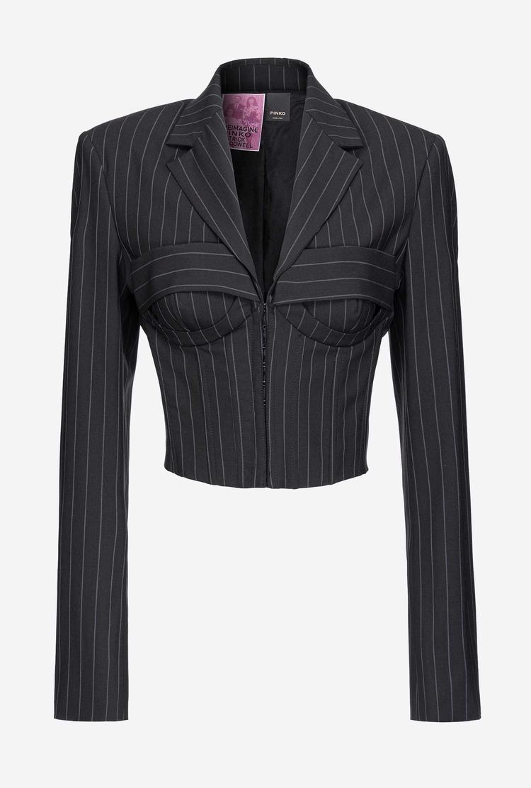 Black/Grey Women's Pinko Reimagine Bustier Spencer Jackets | Ireland-51239809