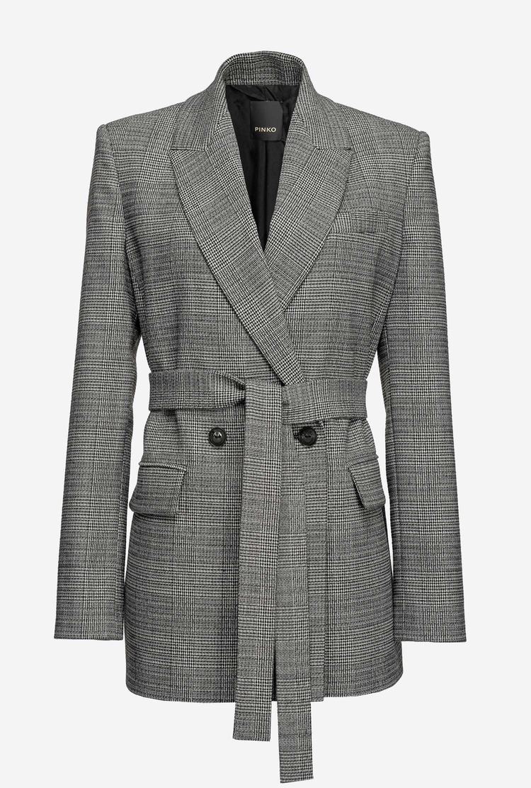 Black/Grey Women\'s Pinko Textured Check Blazers | Ireland-59682709