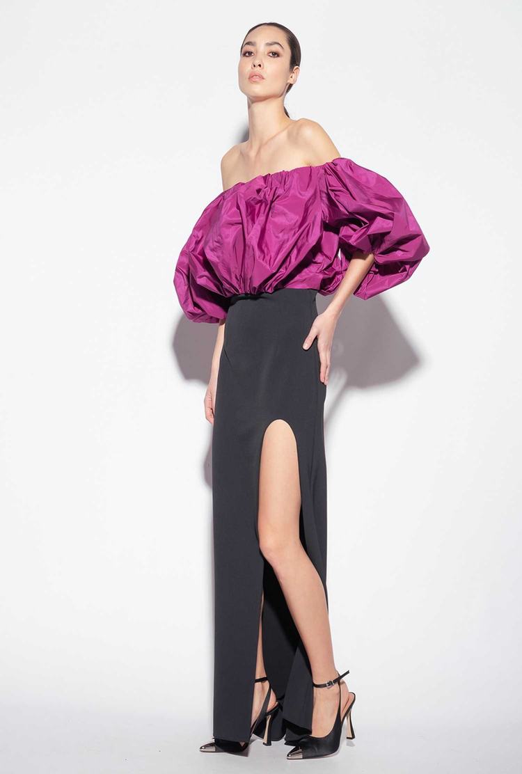 Black/Purple Women's Pinko Galleria Taffeta Dress | Ireland-98402769