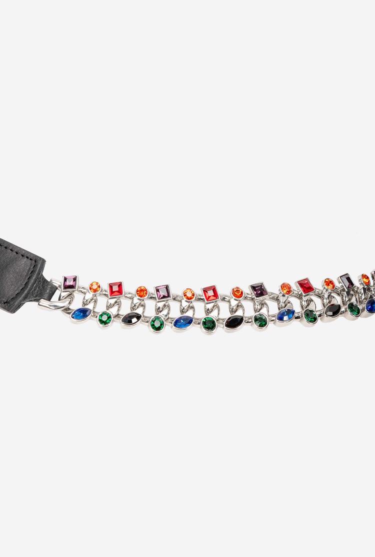 Black Silver Women's Pinko Bejewelled Chain Belts | Ireland-40276959