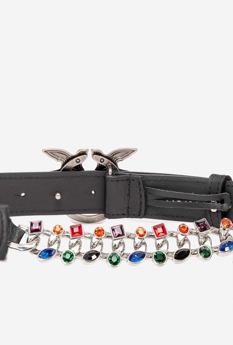 Black Silver Women's Pinko Bejewelled Chain Belts | Ireland-40276959