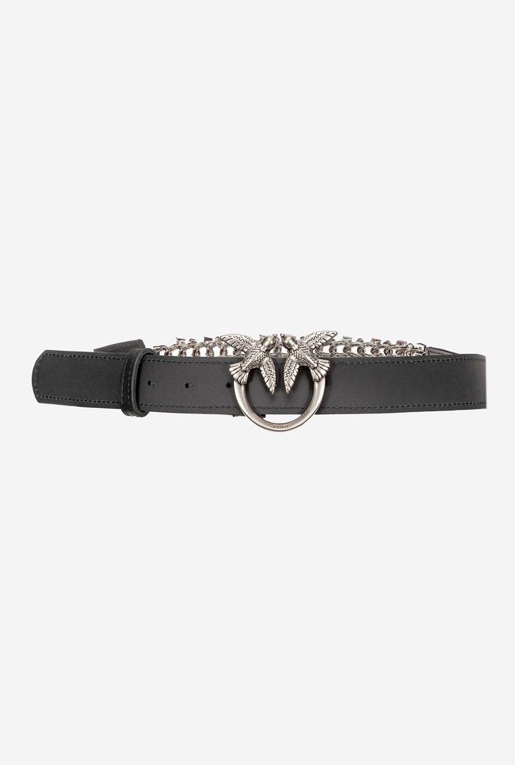 Black Silver Women\'s Pinko Bejewelled Chain Belts | Ireland-40276959