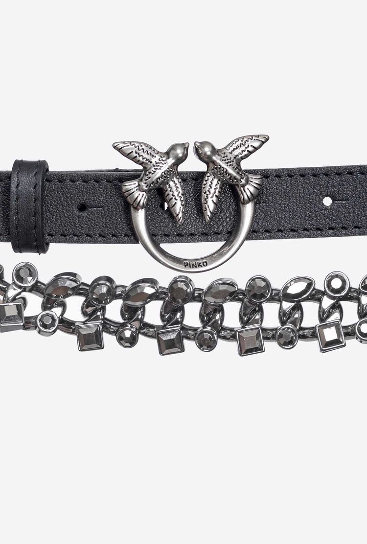 Black Silver Women's Pinko Jewel Detail Belts | Ireland-84659329