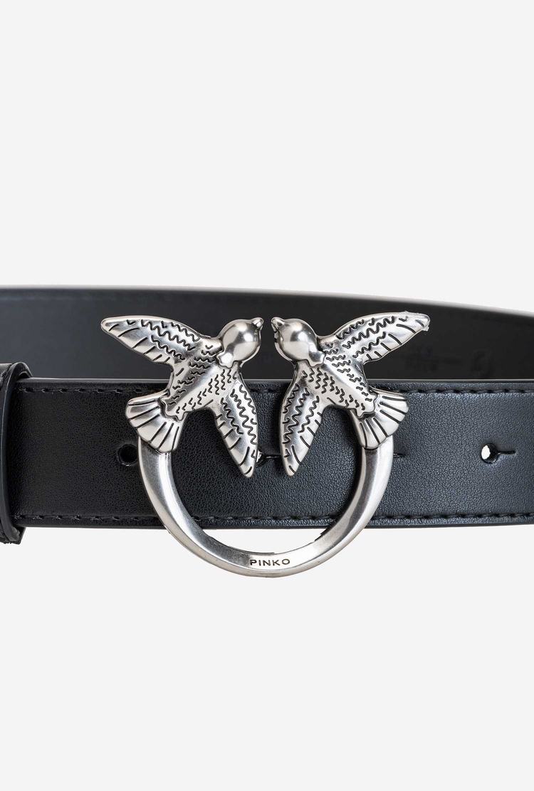 Black Silver Women's Pinko Love Birds Leather Belts | Ireland-21604859