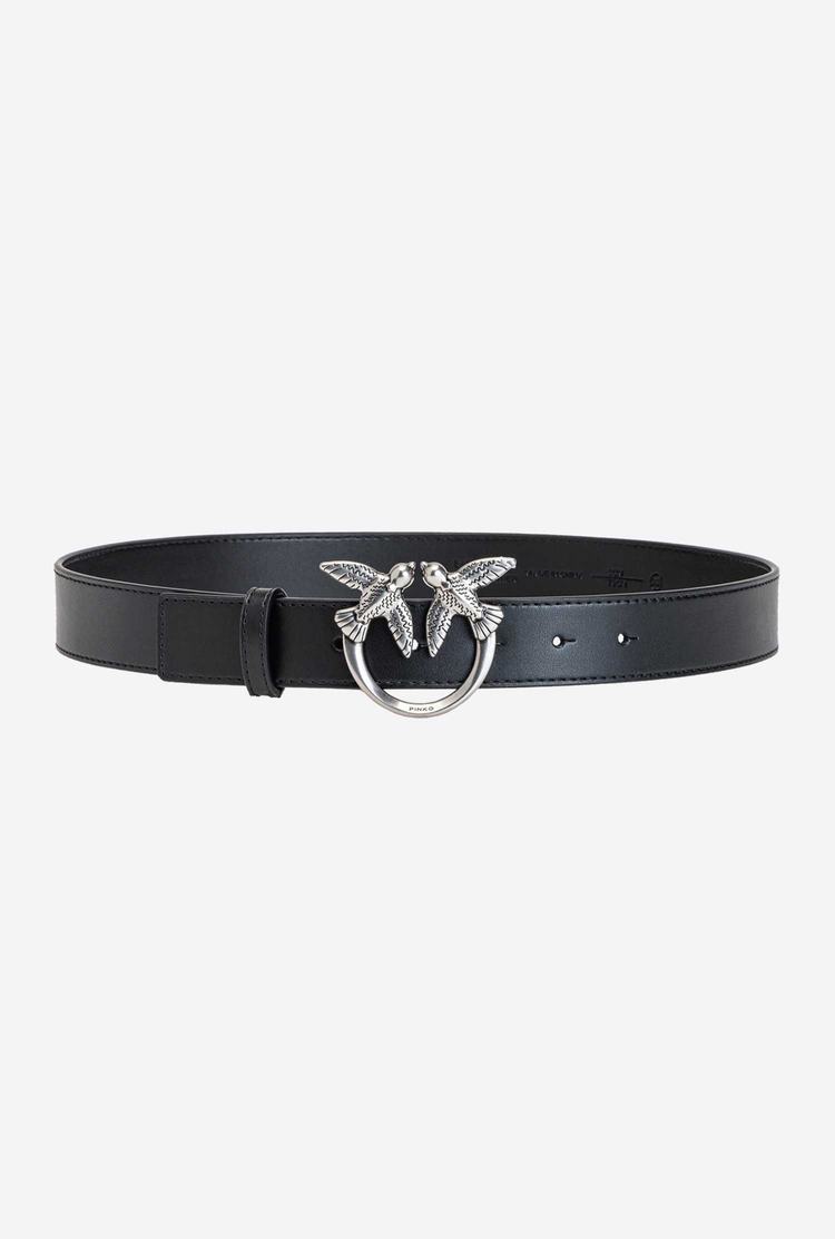 Black Silver Women\'s Pinko Love Birds Leather Belts | Ireland-21604859