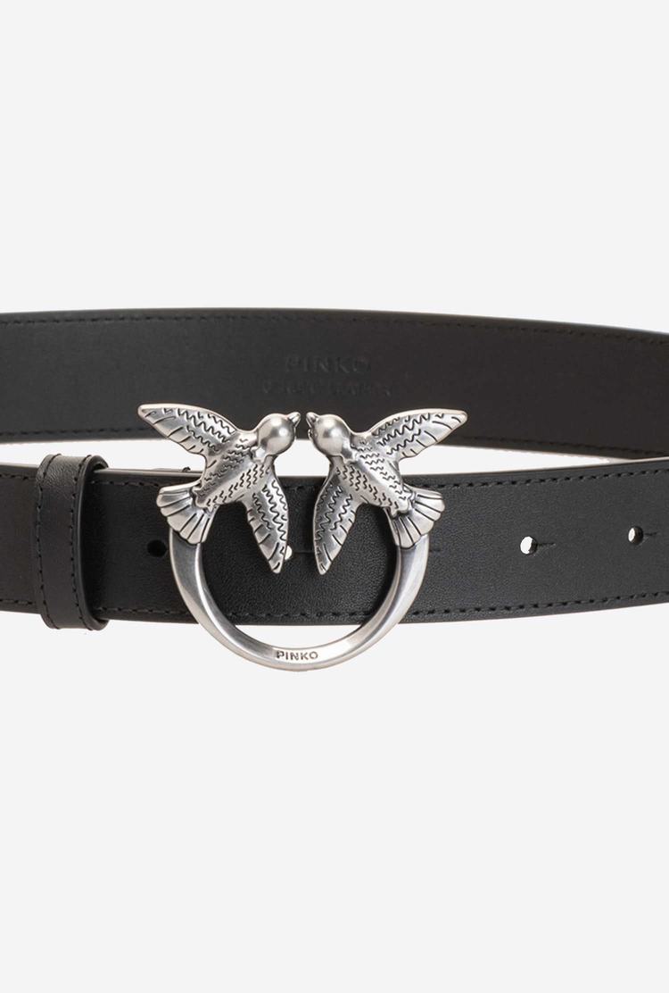 Black Silver Women's Pinko Love Birds Leather Belts | Ireland-48375609