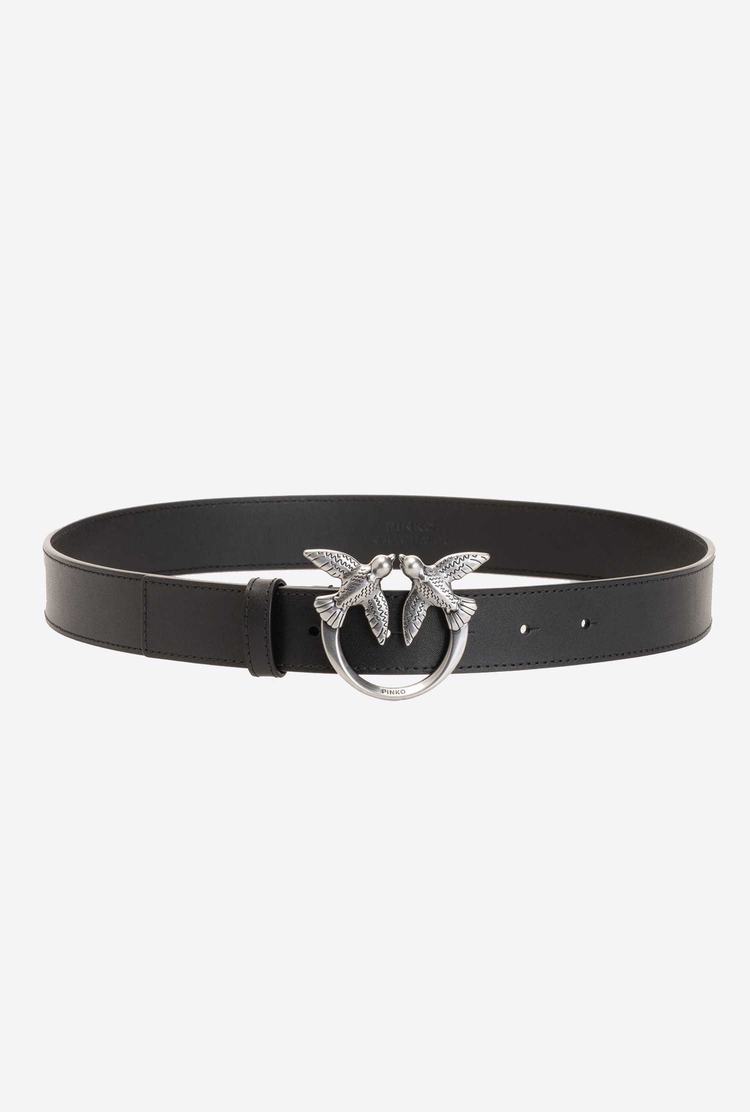 Black Silver Women\'s Pinko Love Birds Leather Belts | Ireland-48375609