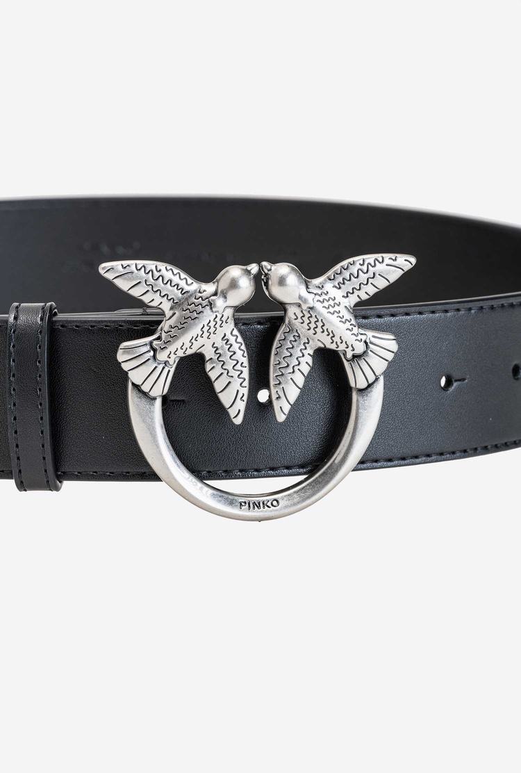 Black Silver Women's Pinko Love Birds Leather Belts | Ireland-79138459