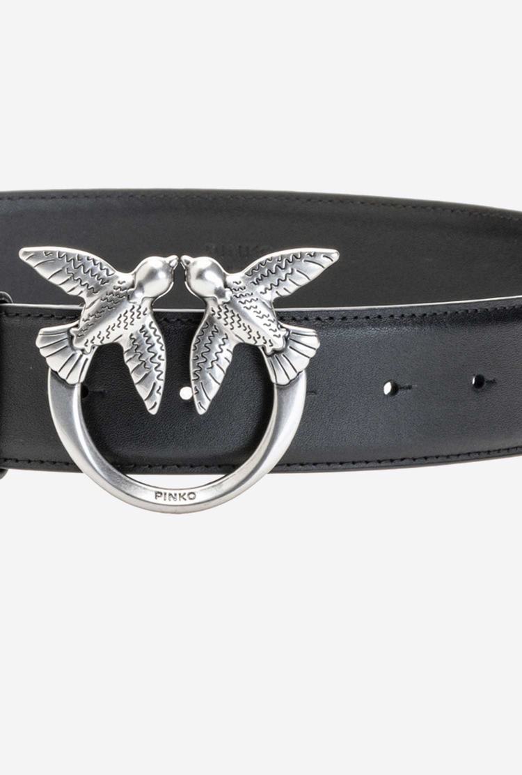 Black Silver Women's Pinko Love Birds Leather Belts | Ireland-84520319