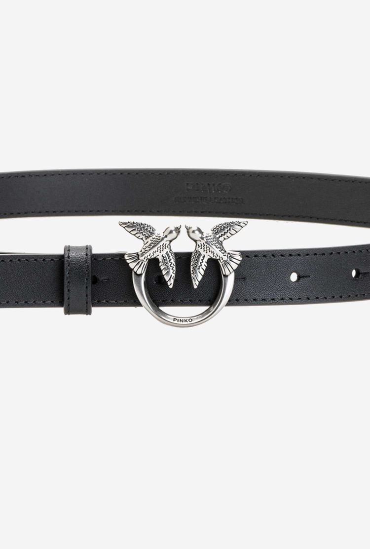 Black Silver Women's Pinko Love Birds Thin Leather Belts | Ireland-07532469