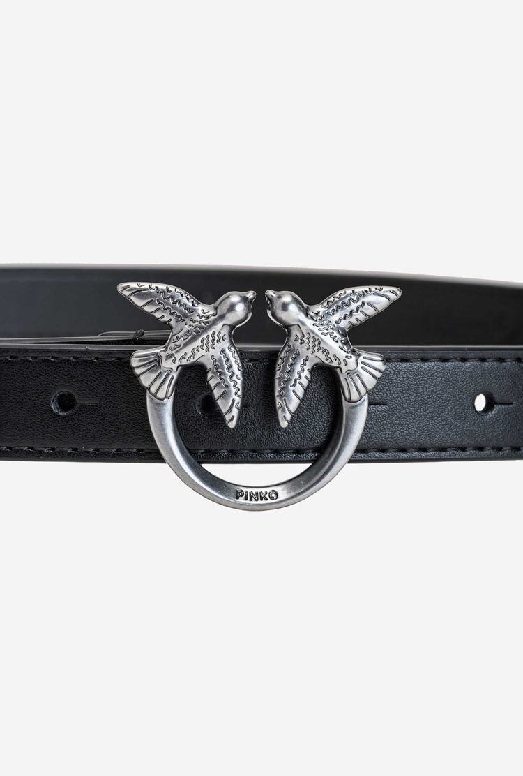 Black Silver Women's Pinko Love Birds Thin Leather Belts | Ireland-64329759