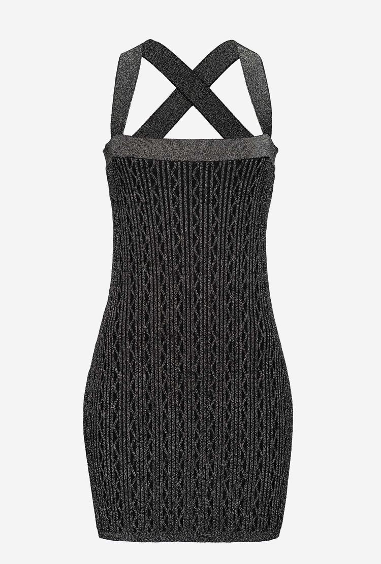 Black/Silver Women's Pinko Ribbed Lurex Mini Dress | Ireland-82165739