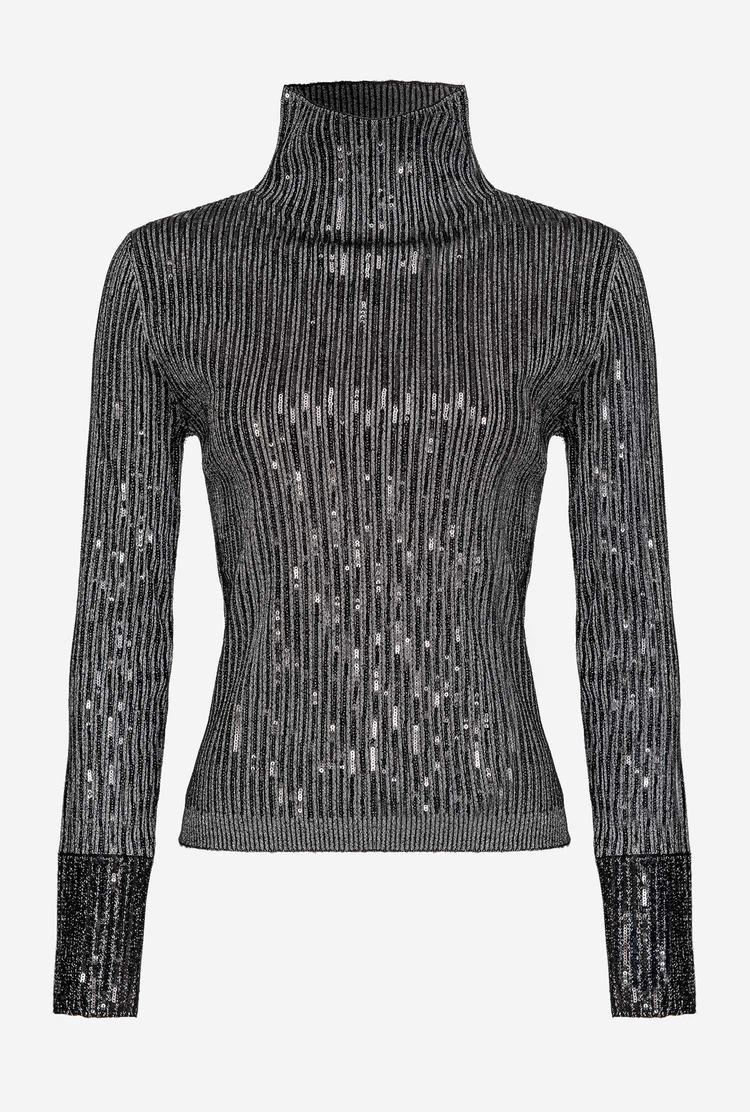 Black/Silver Women's Pinko Sequinned Sweaters | Ireland-82973019