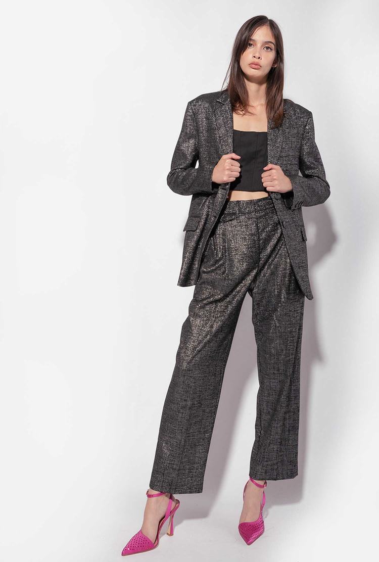 Black/Silver Women's Pinko Single-breasted Lurex Blazers | Ireland-92304789