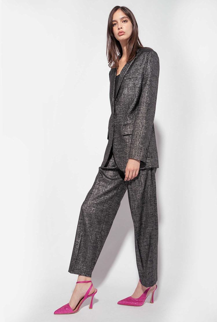 Black/Silver Women's Pinko Single-breasted Lurex Blazers | Ireland-92304789