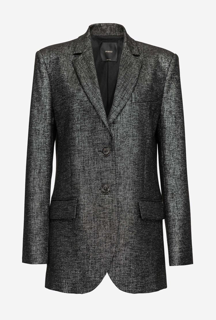 Black/Silver Women's Pinko Single-breasted Lurex Blazers | Ireland-92304789