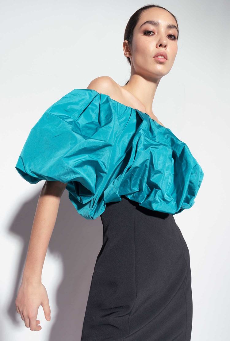 Black/Turquoise Women's Pinko Galleria Taffeta Mini Dress | Ireland-61534909