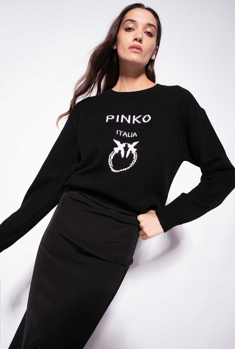 Black/White Women's Pinko Love Birds Pullover | Ireland-34981259