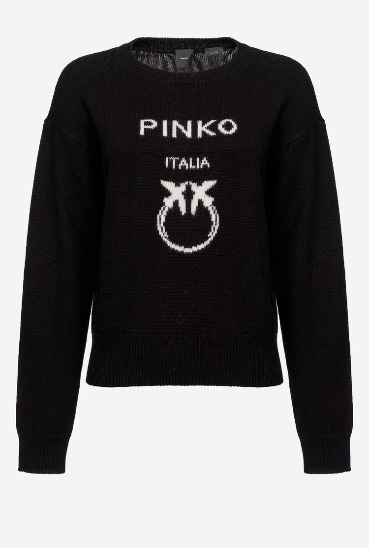 Black/White Women's Pinko Love Birds Pullover | Ireland-34981259