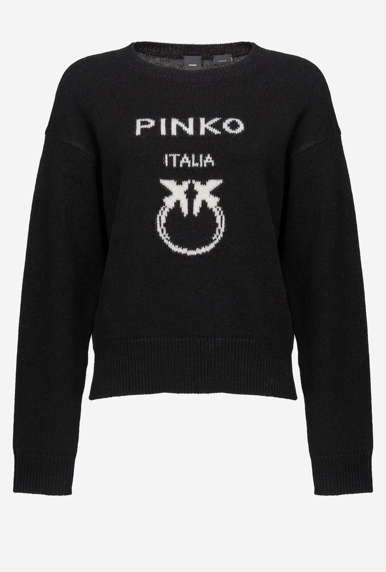 Black/White Women's Pinko Love Birds Pullover | Ireland-48179259