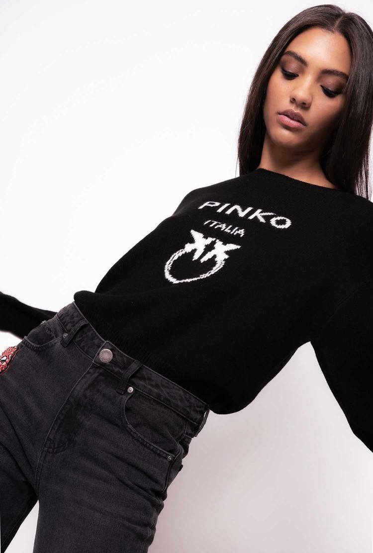 Black/White Women\'s Pinko Love Birds Pullover | Ireland-48179259