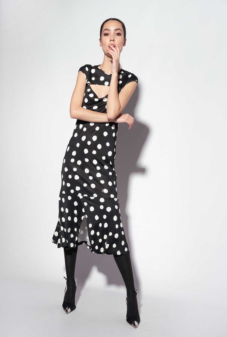 Black/White Women's Pinko Polka-dot Print Dress | Ireland-59348209