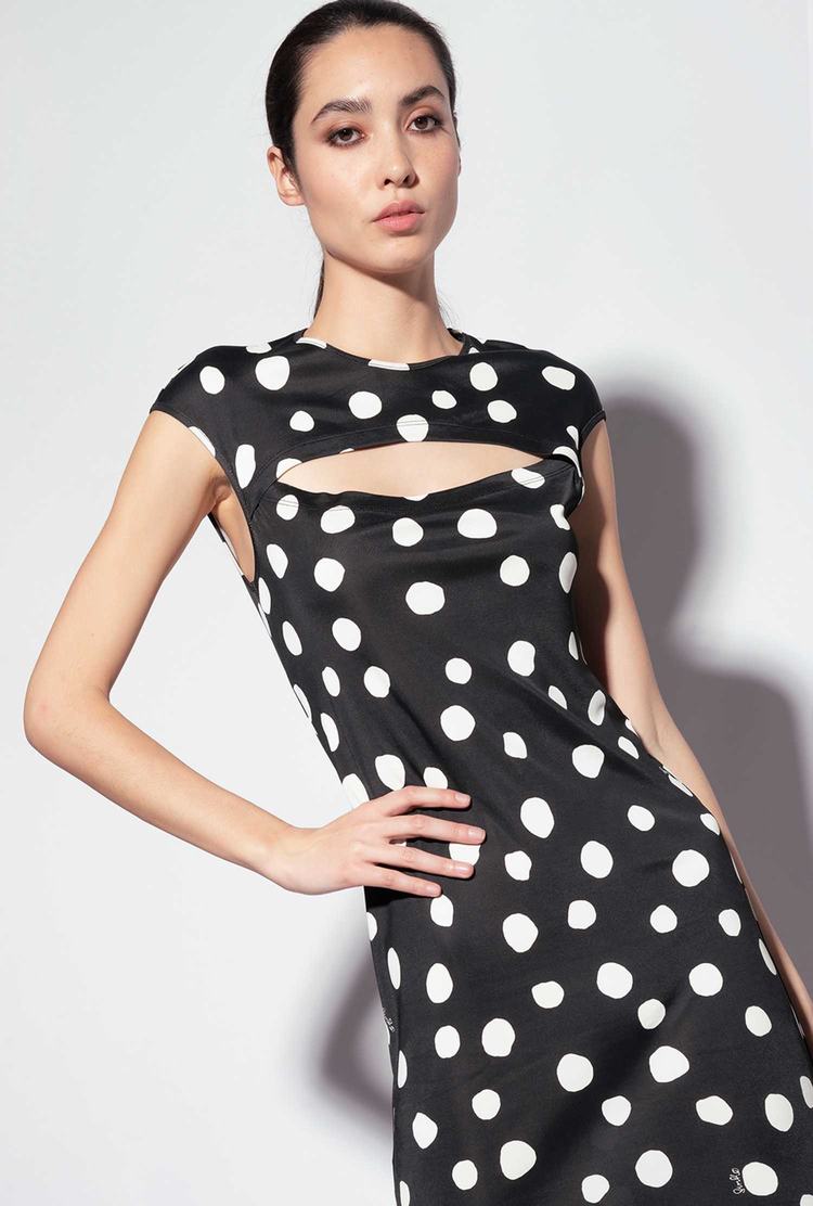 Black/White Women's Pinko Polka-dot Print Dress | Ireland-59348209