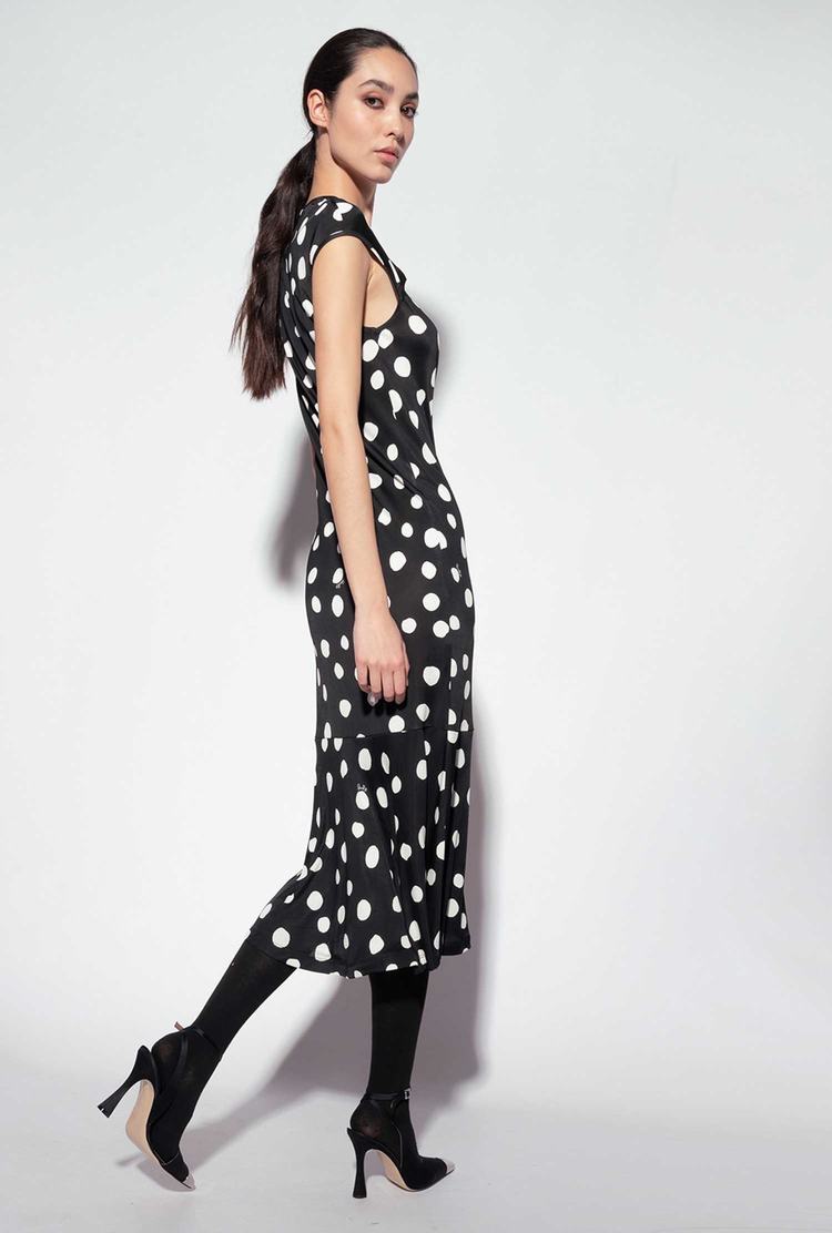 Black/White Women's Pinko Polka-dot Print Dress | Ireland-59348209