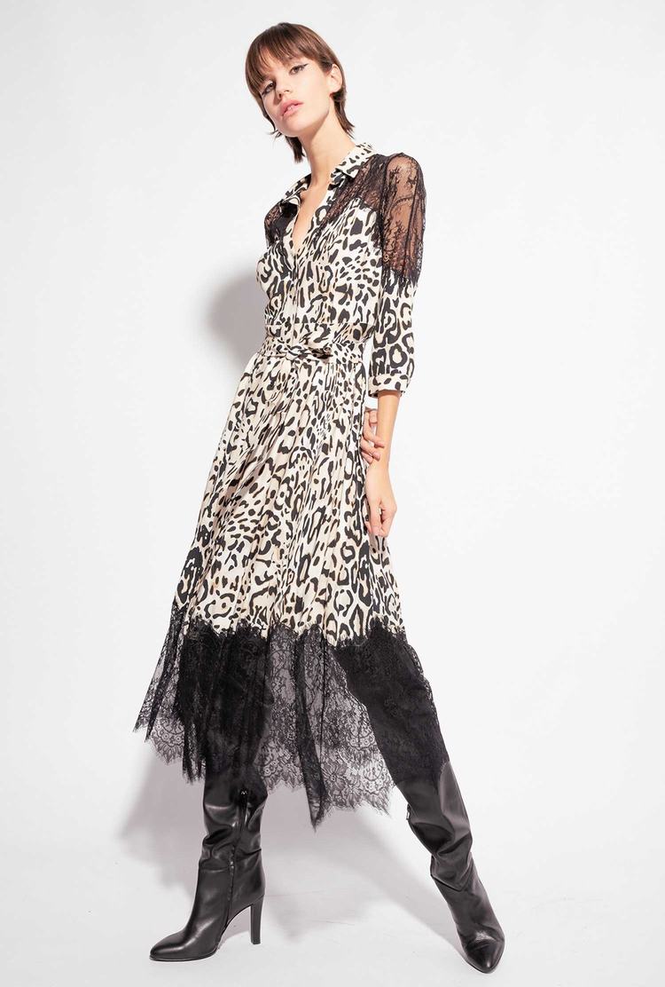 Black Women's Pinko Animal Print And Lace Dress | Ireland-03486959