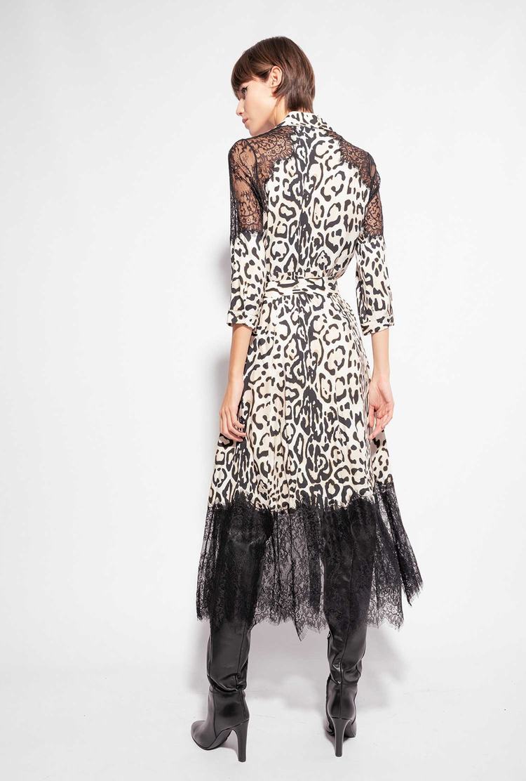 Black Women's Pinko Animal Print And Lace Dress | Ireland-03486959