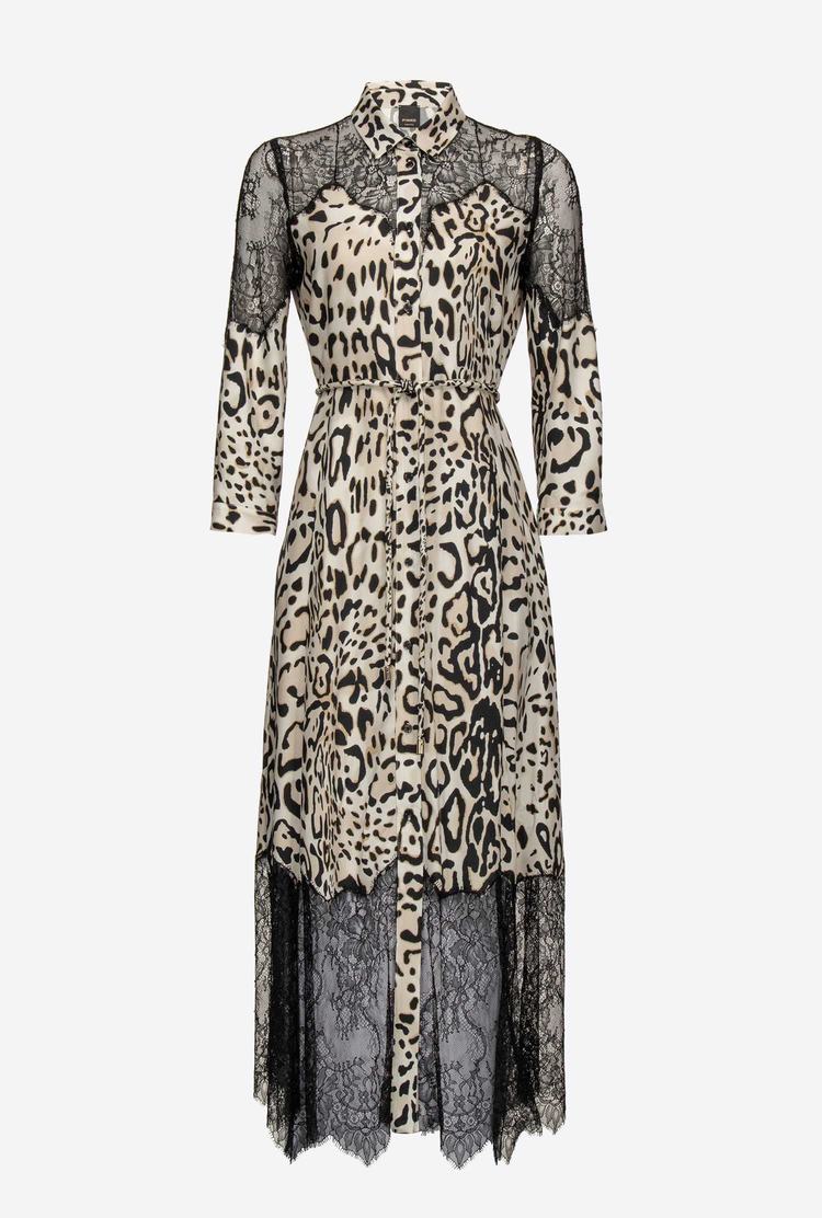 Black Women's Pinko Animal Print And Lace Dress | Ireland-03486959