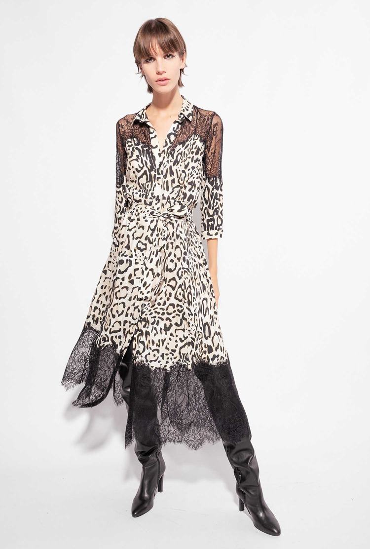 Black Women\'s Pinko Animal Print And Lace Dress | Ireland-03486959