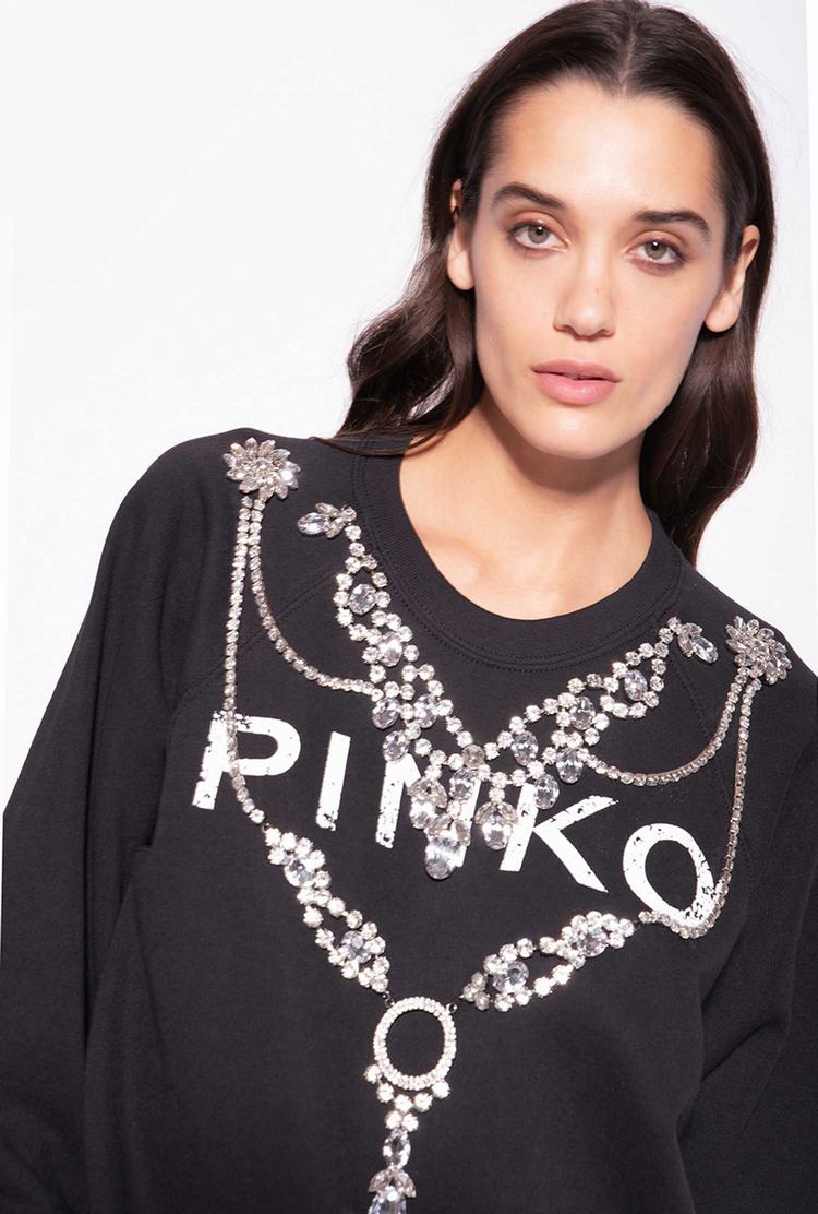 Black Women's Pinko Bejewelled Embellishment Sweatshirt | Ireland-96324879