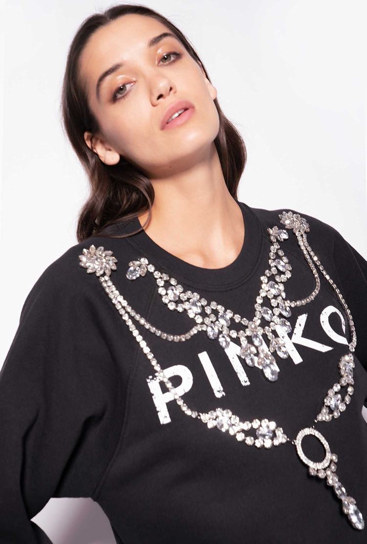 Black Women's Pinko Bejewelled Embellishment Sweatshirt | Ireland-96324879