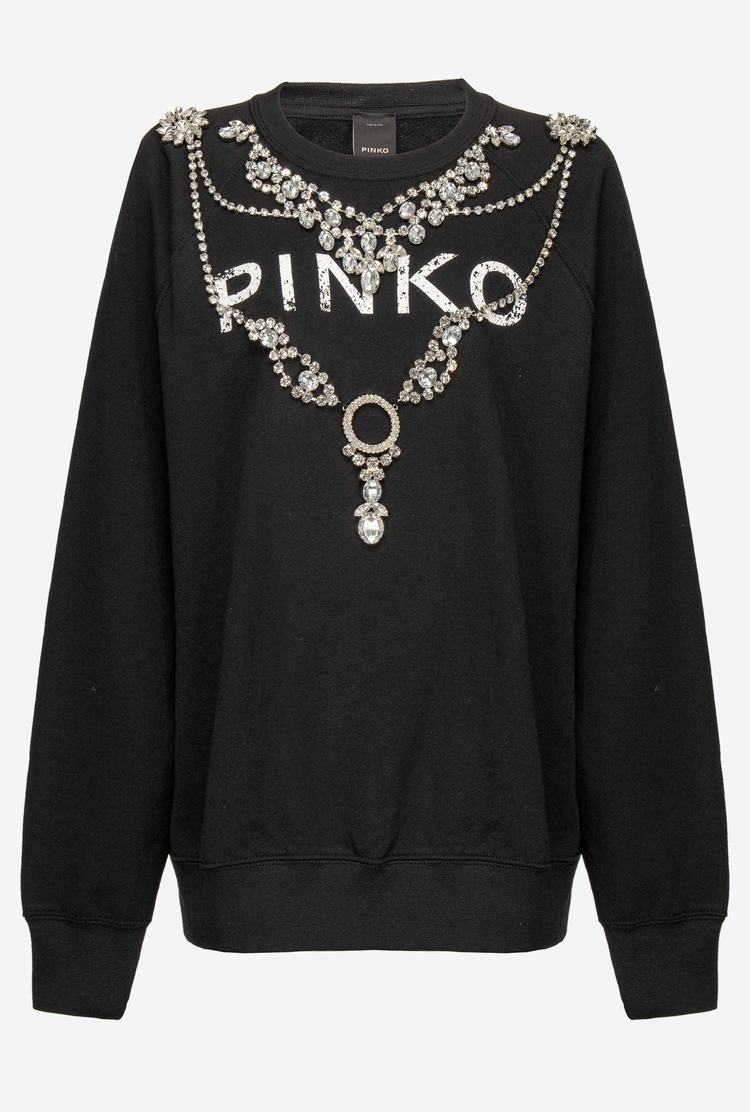 Black Women's Pinko Bejewelled Embellishment Sweatshirt | Ireland-96324879