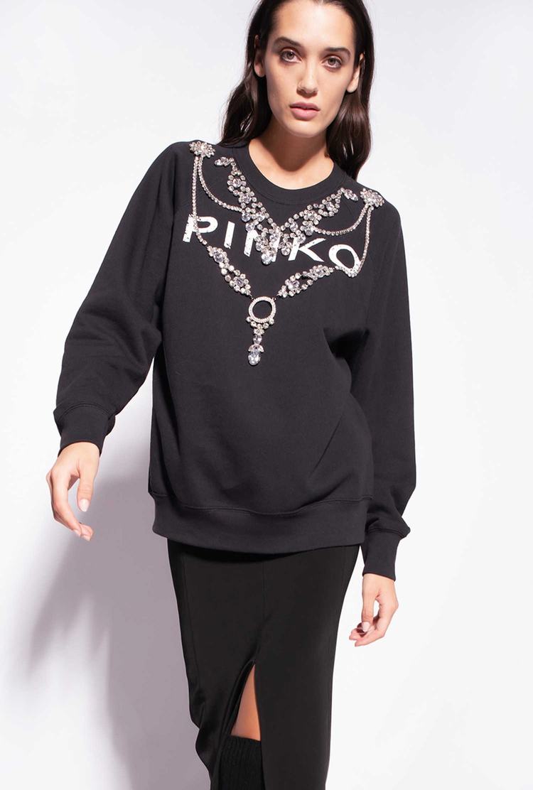 Black Women\'s Pinko Bejewelled Embellishment Sweatshirt | Ireland-96324879