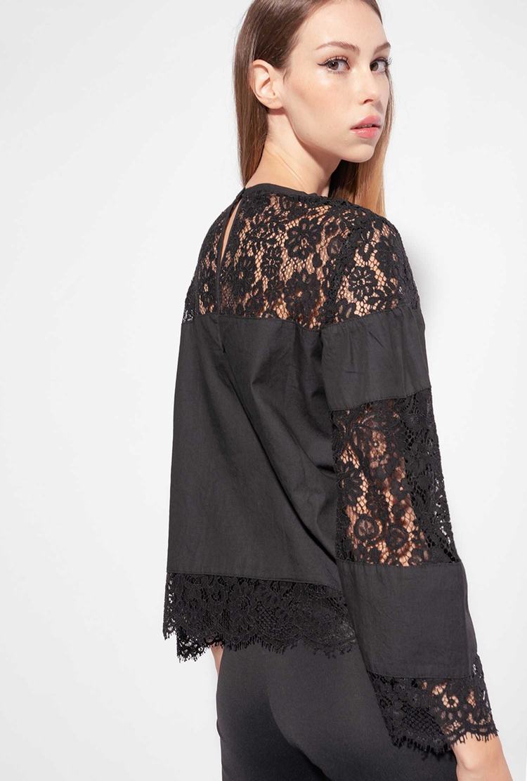 Black Women's Pinko Black Denim And Lace Shirts | Ireland-97316809