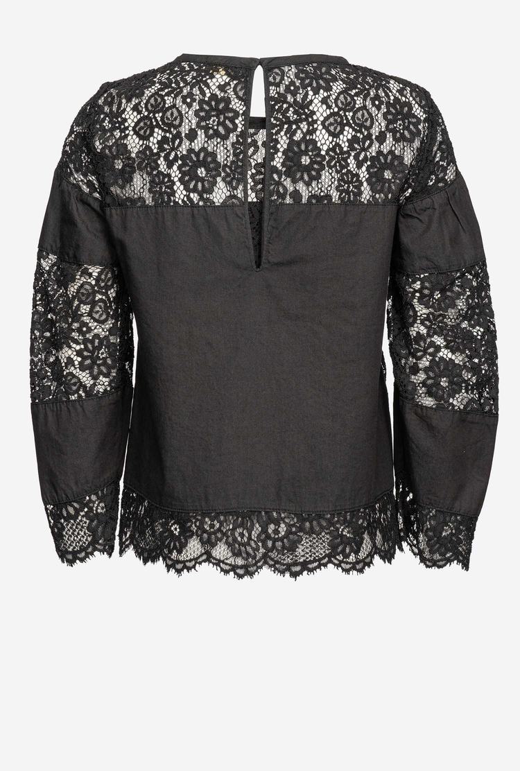 Black Women's Pinko Black Denim And Lace Shirts | Ireland-97316809