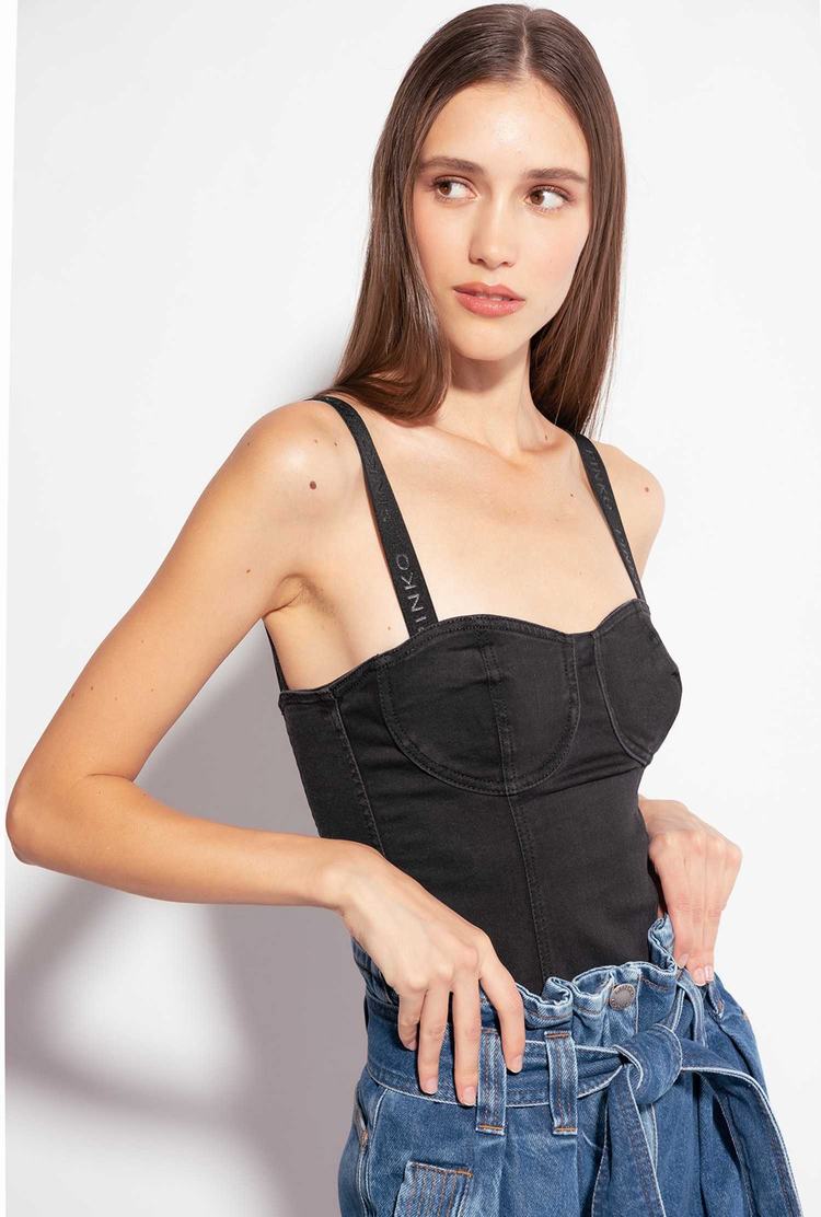 Black Women's Pinko Black Denim Bandeau | Ireland-70682539