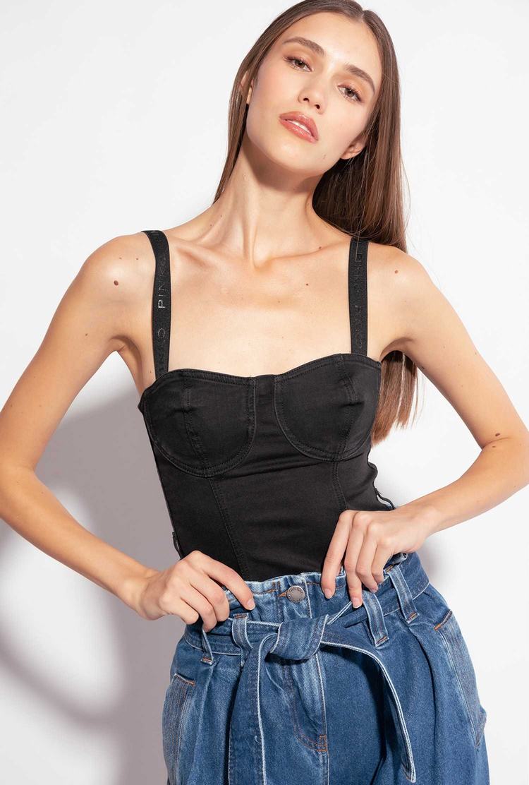 Black Women\'s Pinko Black Denim Bandeau | Ireland-70682539