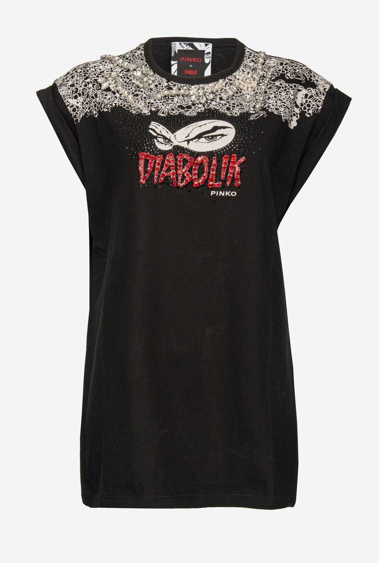 Black Women's Pinko Black Diabolik T Shirts | Ireland-45692719