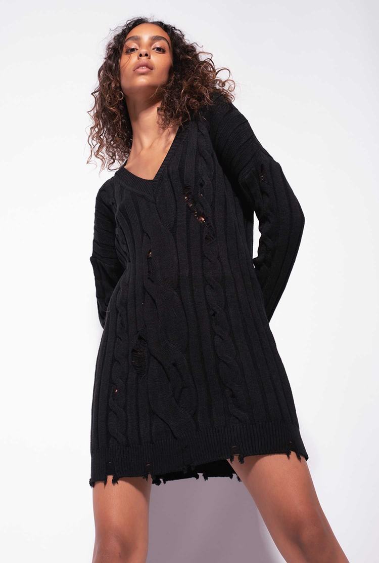 Black Women's Pinko Cable-knit Dress | Ireland-47985369