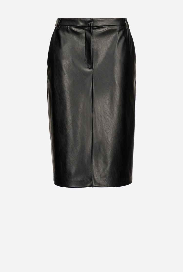 Black Women\'s Pinko Calf-length Leather-effect Skirts | Ireland-17495609