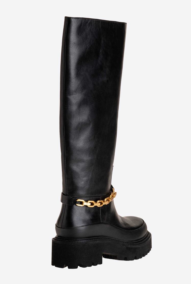 Black Women's Pinko Chain Leather Boots | Ireland-83579409