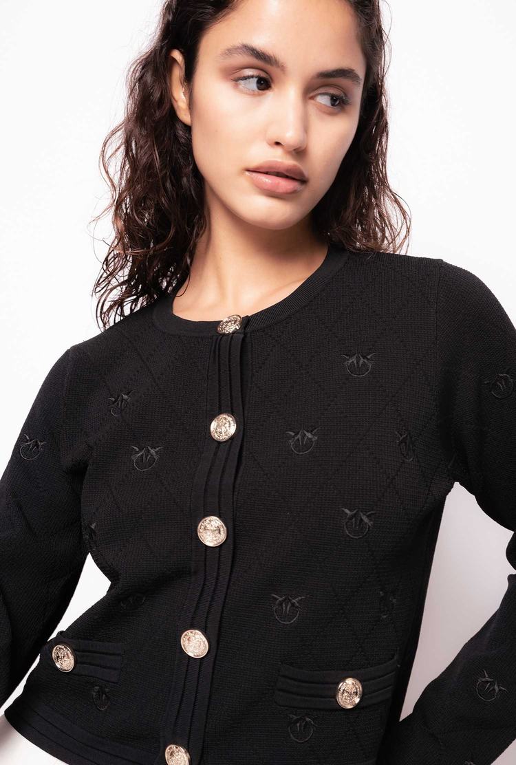 Black Women's Pinko Cropped Jacquard Love Birds Jackets | Ireland-21034959