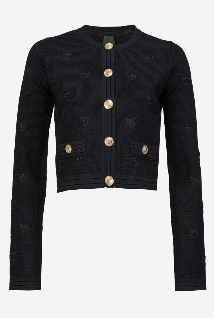 Black Women's Pinko Cropped Jacquard Love Birds Jackets | Ireland-21034959