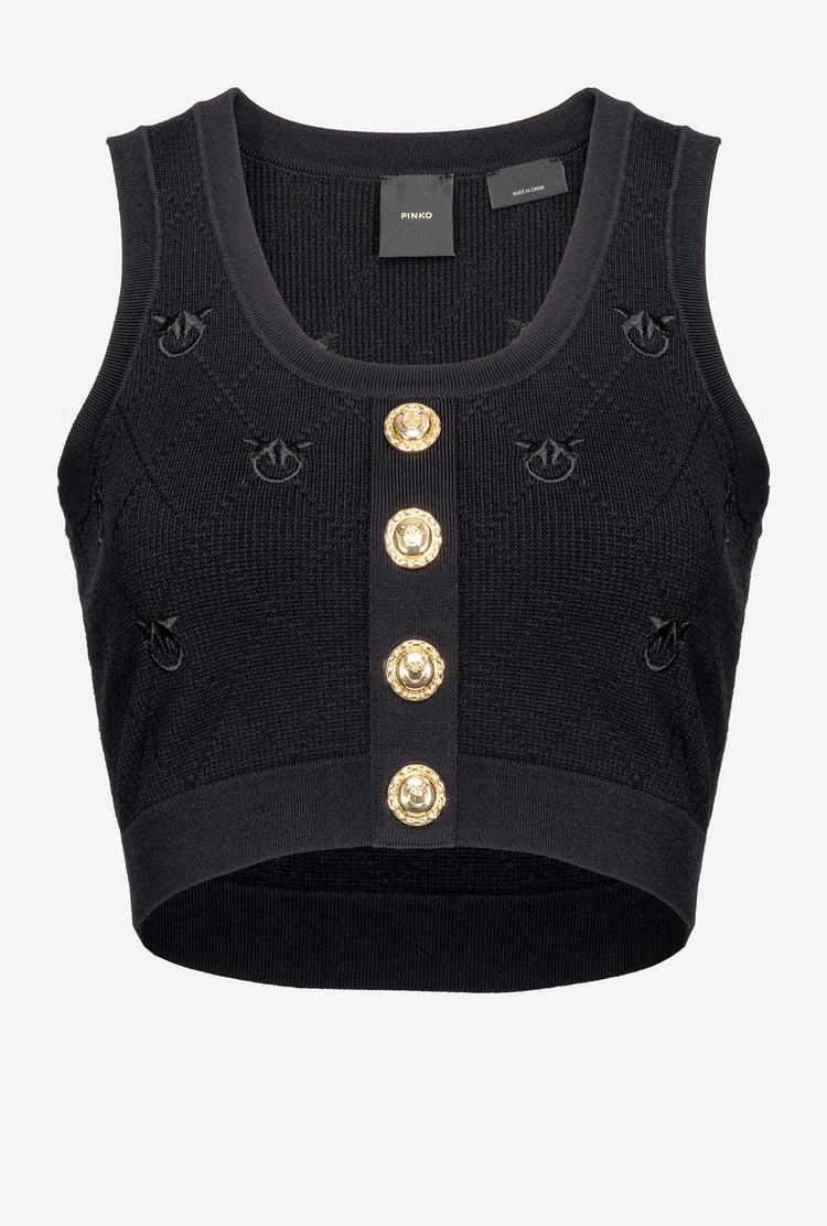 Black Women's Pinko Cropped Jacquard Love Birds Vest | Ireland-23601859