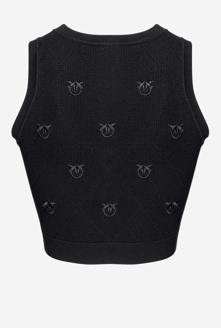 Black Women's Pinko Cropped Jacquard Love Birds Vest | Ireland-23601859